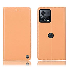 Leather Case Stands Flip Cover Holder H21P for Motorola Moto Edge S30 Pro 5G Orange