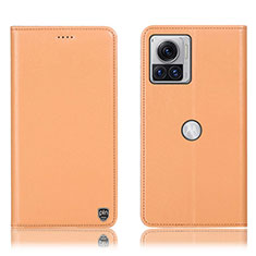 Leather Case Stands Flip Cover Holder H21P for Motorola Moto Edge X30 Pro 5G Orange