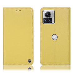 Leather Case Stands Flip Cover Holder H21P for Motorola Moto Edge X30 Pro 5G Yellow