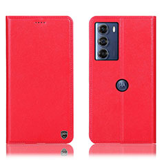 Leather Case Stands Flip Cover Holder H21P for Motorola Moto G200 5G Red
