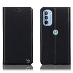 Leather Case Stands Flip Cover Holder H21P for Motorola Moto G31 Black
