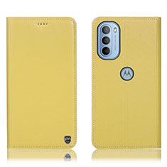 Leather Case Stands Flip Cover Holder H21P for Motorola Moto G31 Yellow