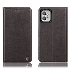 Leather Case Stands Flip Cover Holder H21P for Motorola Moto G32 Brown