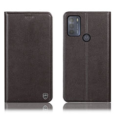 Leather Case Stands Flip Cover Holder H21P for Motorola Moto G50 5G Brown