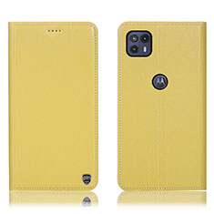 Leather Case Stands Flip Cover Holder H21P for Motorola Moto G50 5G Yellow