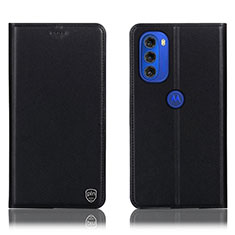 Leather Case Stands Flip Cover Holder H21P for Motorola Moto G51 5G Black