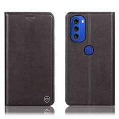 Leather Case Stands Flip Cover Holder H21P for Motorola Moto G51 5G Brown