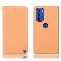 Leather Case Stands Flip Cover Holder H21P for Motorola Moto G51 5G Orange