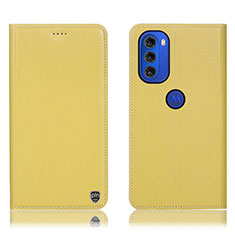 Leather Case Stands Flip Cover Holder H21P for Motorola Moto G51 5G Yellow