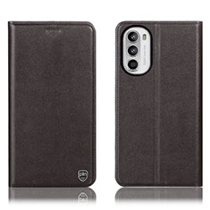 Leather Case Stands Flip Cover Holder H21P for Motorola MOTO G52 Brown