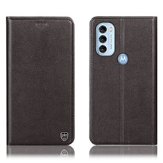 Leather Case Stands Flip Cover Holder H21P for Motorola Moto G71 5G Brown