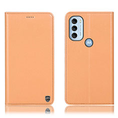 Leather Case Stands Flip Cover Holder H21P for Motorola Moto G71 5G Orange