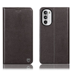 Leather Case Stands Flip Cover Holder H21P for Motorola Moto G71s 5G Brown