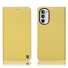 Leather Case Stands Flip Cover Holder H21P for Motorola Moto G71s 5G Yellow
