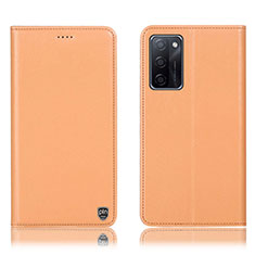 Leather Case Stands Flip Cover Holder H21P for Oppo A55S 5G Orange