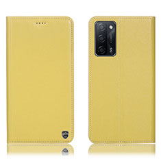 Leather Case Stands Flip Cover Holder H21P for Oppo A56 5G Yellow