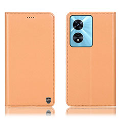 Leather Case Stands Flip Cover Holder H21P for Oppo A58 4G Orange