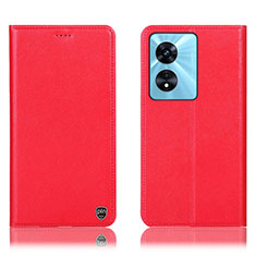 Leather Case Stands Flip Cover Holder H21P for Oppo A58x 5G Red