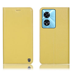 Leather Case Stands Flip Cover Holder H21P for Oppo A58x 5G Yellow