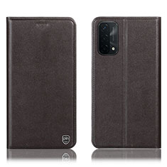 Leather Case Stands Flip Cover Holder H21P for Oppo A74 5G Brown