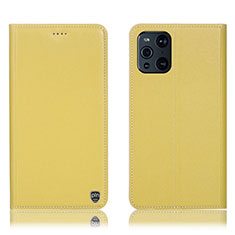 Leather Case Stands Flip Cover Holder H21P for Oppo Find X3 5G Yellow
