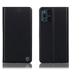 Leather Case Stands Flip Cover Holder H21P for Oppo Find X3 Pro 5G Black
