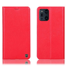 Leather Case Stands Flip Cover Holder H21P for Oppo Find X3 Pro 5G Red