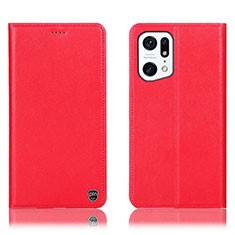 Leather Case Stands Flip Cover Holder H21P for Oppo Find X5 5G Red