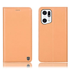 Leather Case Stands Flip Cover Holder H21P for Oppo Find X5 Pro 5G Orange