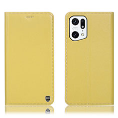 Leather Case Stands Flip Cover Holder H21P for Oppo Find X5 Pro 5G Yellow