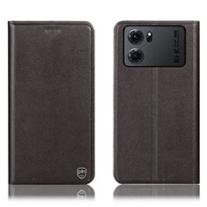 Leather Case Stands Flip Cover Holder H21P for Oppo K10 5G Brown