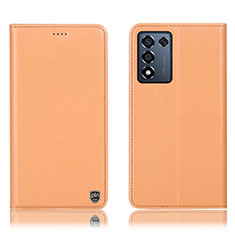 Leather Case Stands Flip Cover Holder H21P for Oppo K9S 5G Orange