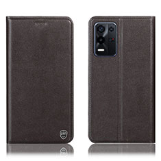 Leather Case Stands Flip Cover Holder H21P for Oppo K9X 5G Brown