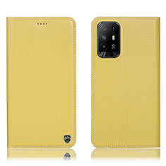 Leather Case Stands Flip Cover Holder H21P for Oppo Reno5 Z 5G Yellow