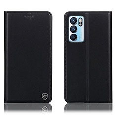 Leather Case Stands Flip Cover Holder H21P for Oppo Reno6 5G Black