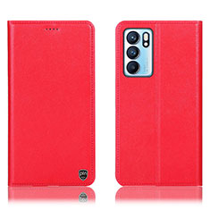 Leather Case Stands Flip Cover Holder H21P for Oppo Reno6 5G Red