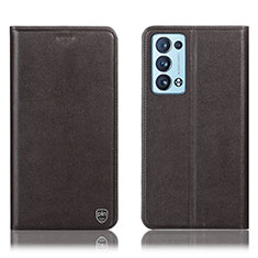Leather Case Stands Flip Cover Holder H21P for Oppo Reno6 Pro 5G Brown