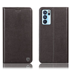 Leather Case Stands Flip Cover Holder H21P for Oppo Reno6 Pro 5G India Brown