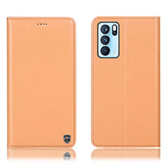 Leather Case Stands Flip Cover Holder H21P for Oppo Reno6 Pro 5G India Orange
