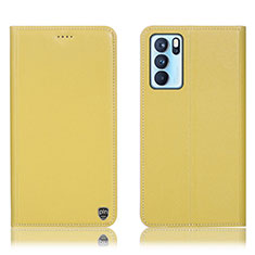 Leather Case Stands Flip Cover Holder H21P for Oppo Reno6 Pro 5G India Yellow