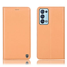 Leather Case Stands Flip Cover Holder H21P for Oppo Reno6 Pro+ Plus 5G Orange