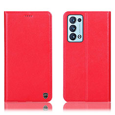 Leather Case Stands Flip Cover Holder H21P for Oppo Reno6 Pro+ Plus 5G Red