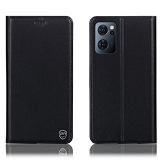 Leather Case Stands Flip Cover Holder H21P for Oppo Reno7 5G Black