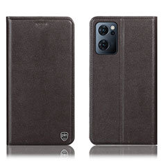 Leather Case Stands Flip Cover Holder H21P for Oppo Reno7 5G Brown