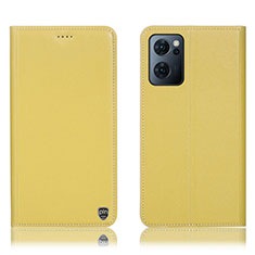 Leather Case Stands Flip Cover Holder H21P for Oppo Reno7 5G Yellow