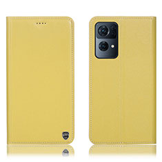 Leather Case Stands Flip Cover Holder H21P for Oppo Reno7 Pro 5G Yellow