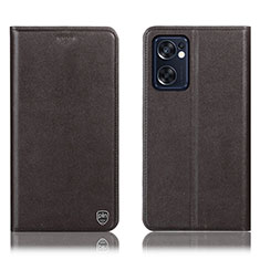Leather Case Stands Flip Cover Holder H21P for Oppo Reno7 SE 5G Brown