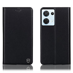 Leather Case Stands Flip Cover Holder H21P for Oppo Reno8 5G Black