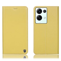 Leather Case Stands Flip Cover Holder H21P for Oppo Reno8 Pro+ Plus 5G Yellow