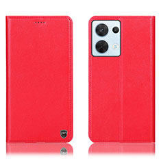 Leather Case Stands Flip Cover Holder H21P for Oppo Reno9 5G Red